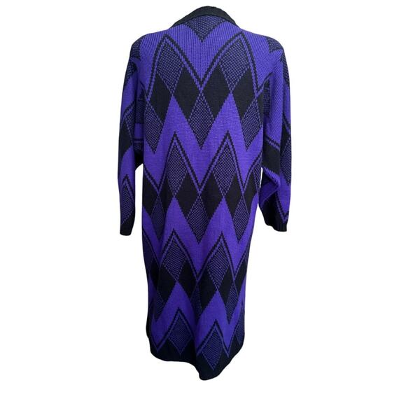 Vintage 1980s Limited Express Sweater Dress Purple Black Chevron Argyle Knit - Picture 3 of 6